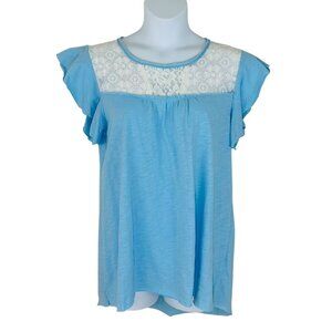 Suzanne Betro Women's Plus Size 2X Babydoll Lace Raw Edge Blue Top NEW